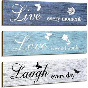 3 Pieces Rustic Wood Sign Wall Decor Live Love and Laugh Quote Sign Farmhouse